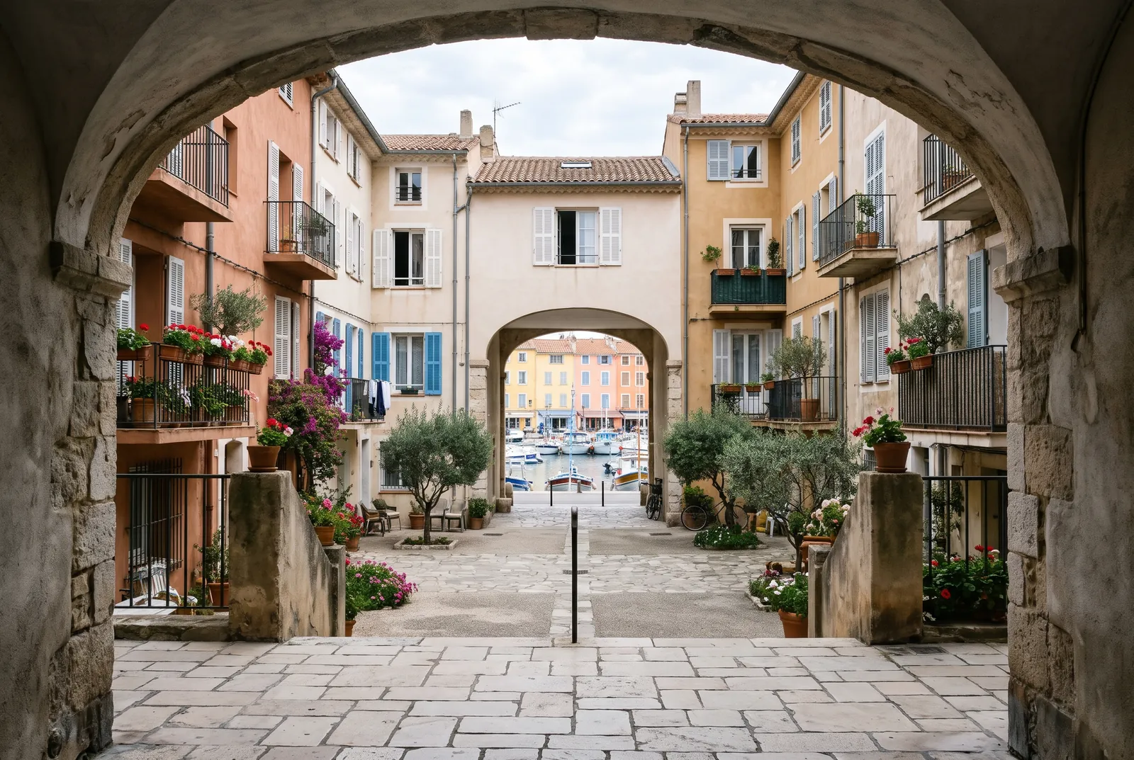 Cour intérieure d'un immeuble à Sanary